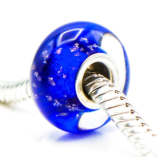 CHAMILIA Dark Blue Glitter Murano Glass Bead Sterling Silver Charm