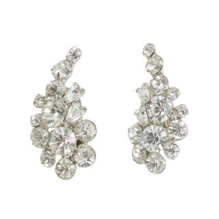 Vintage Rhinestone Cluster Clip Earrings Clear Crystal Silver Tone