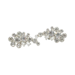 Vintage Rhinestone Cluster Clip Earrings Clear Crystal Silver Tone
