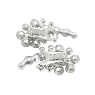 Vintage Rhinestone Cluster Clip Earrings Clear Crystal Silver Tone