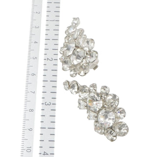 Vintage Rhinestone Cluster Clip Earrings Clear Crystal Silver Tone