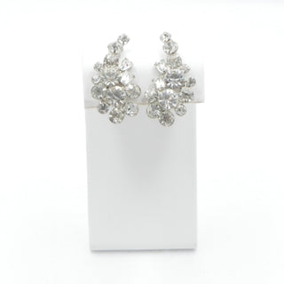 Vintage Rhinestone Cluster Clip Earrings Clear Crystal Silver Tone
