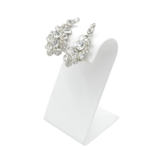Vintage Rhinestone Cluster Clip Earrings Clear Crystal Silver Tone