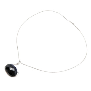 Sterling Silver Black Art Glass Pendant With Celestial Cut Out Back 18 Inches