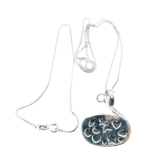 Sterling Silver Black Art Glass Pendant With Celestial Cut Out Back 18 Inches