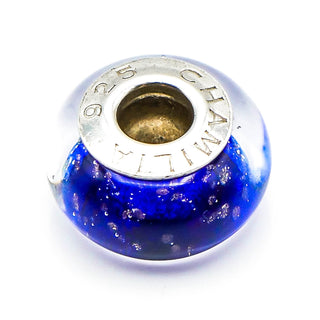 CHAMILIA Dark Blue Glitter Murano Glass Bead Sterling Silver Charm
