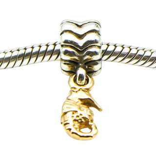 Pandora Retired Seahorse Dangle Charm Sterling Silver 14K Gold Nautical Ocean