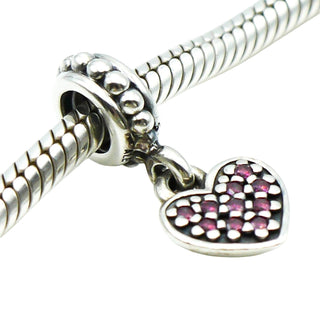 Pandora Pave Heart Sterling Silver Dangle Charm With Red Pave Zirconia