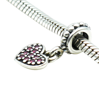 Pandora Pave Heart Sterling Silver Dangle Charm With Red Pave Zirconia