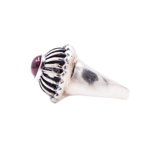 Vintage Sterling Silver Garnet Cabochon Sunburst Dome Ring Size 6.25