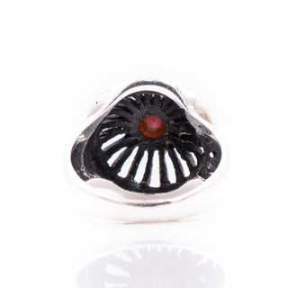 Vintage Sterling Silver Garnet Cabochon Sunburst Dome Ring Size 6.25