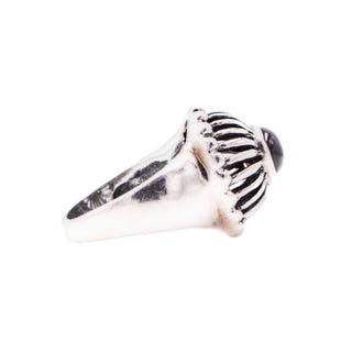 Vintage Sterling Silver Garnet Cabochon Sunburst Dome Ring Size 6.25