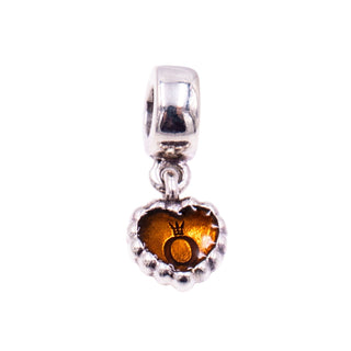 Pandora Retired Forever Brown Enamel Sterling Silver Heart Dangle Charm
