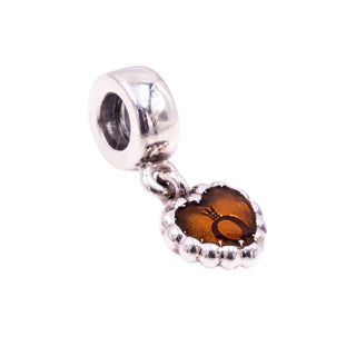 Pandora Retired Forever Brown Enamel Sterling Silver Heart Dangle Charm