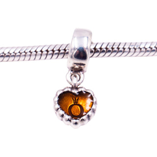 Pandora Retired Forever Brown Enamel Sterling Silver Heart Dangle Charm