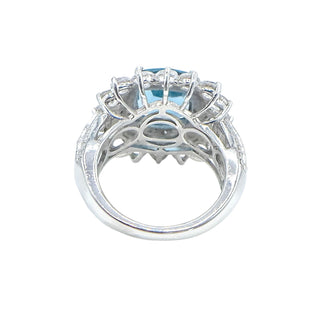 STS Sterling Silver 4ct Blue Spinel 2.25ct White Topaz Diamond Halo Ring Size 6.75