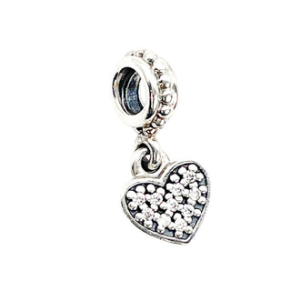 Pandora Retired Pavé Heart Sterling Silver Clear CZ Dangle Charm