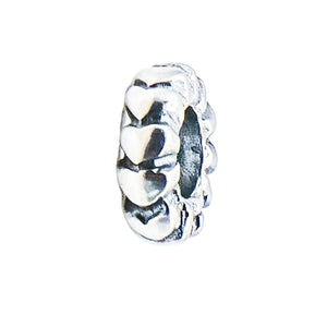Pandora Retired Heart Row Sterling Silver Love Hearts Spacer Charm Bead