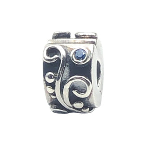 Pandora Retired Blue Tendril Sterling Silver Blue CZ Clip Charm