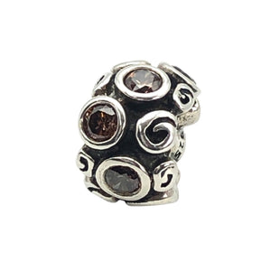 Pandora Retired Brown Primrose Path Sterling Silver Brown CZ Floral Charm Bead
