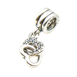 Pandora Interlocking Love Sterling Silver Clear CZ Heart Dangle Charm