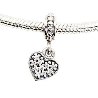Pandora Retired Pavé Heart Sterling Silver Clear CZ Dangle Charm