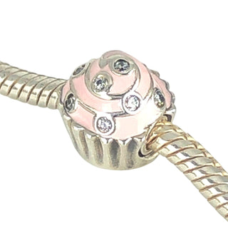 Pandora Retired Sweet Cupcake Sterling Silver Pink Enamel CZ Charm