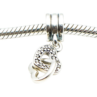 Pandora Interlocking Love Sterling Silver Clear CZ Heart Dangle Charm