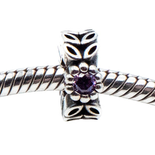 Pandora Retired Twice As Nice Sterling Silver Purple CZ Spacer Charm
