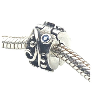 Pandora Retired Blue Tendril Sterling Silver Blue CZ Clip Charm
