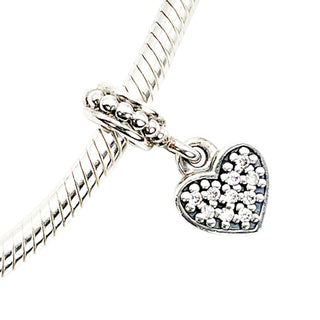 Pandora Retired Pavé Heart Sterling Silver Clear CZ Dangle Charm