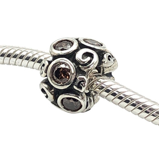 Pandora Retired Brown Primrose Path Sterling Silver Brown CZ Floral Charm Bead