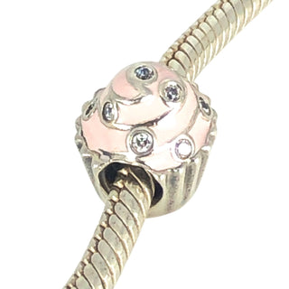 Pandora Retired Sweet Cupcake Sterling Silver Pink Enamel CZ Charm