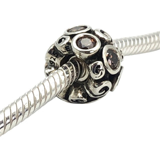 Pandora Retired Brown Primrose Path Sterling Silver Brown CZ Floral Charm Bead