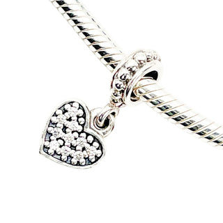 Pandora Retired Pavé Heart Sterling Silver Clear CZ Dangle Charm