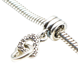 Pandora Interlocking Love Sterling Silver Clear CZ Heart Dangle Charm