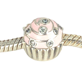 Pandora Retired Sweet Cupcake Sterling Silver Pink Enamel CZ Charm