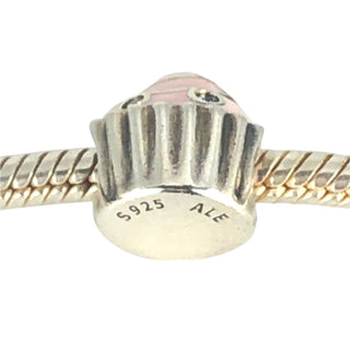 Pandora Retired Sweet Cupcake Sterling Silver Pink Enamel CZ Charm