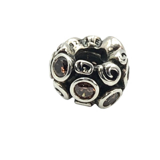 Pandora Retired Brown Primrose Path Sterling Silver Brown CZ Floral Charm Bead