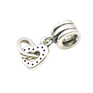Pandora Interlocking Love Sterling Silver Clear CZ Heart Dangle Charm
