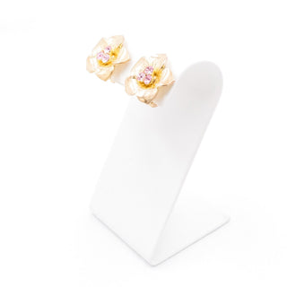 Vintage Gold Tone Pink Rhinestone Flower Clip-On Earrings