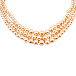 Vintage 16.5-Inch Simulated Graduating Champagne Pearl Triple Strand Necklace