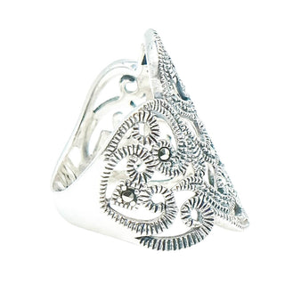 Vintage Sterling Silver Marcasite Scroll Ring Band Size 6.5