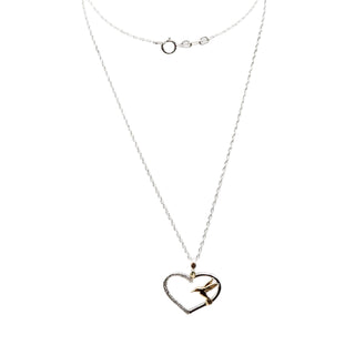 Vintage Black Hills 12K Gold And Sterling Silver Hummingbird Heart Necklace