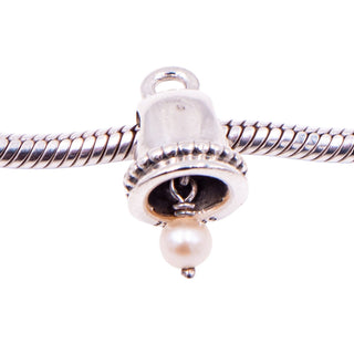 Pandora Retired Pearl Bell Sterling Silver Freshwater Pearl Dangle Charm