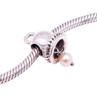 Pandora Retired Pearl Bell Sterling Silver Freshwater Pearl Dangle Charm