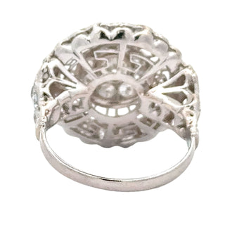 Art Deco 18K White Gold Diamond Halo Engagement Cocktail Ring Size 7.75