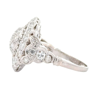 Art Deco 18K White Gold Diamond Halo Engagement Cocktail Ring Size 7.75