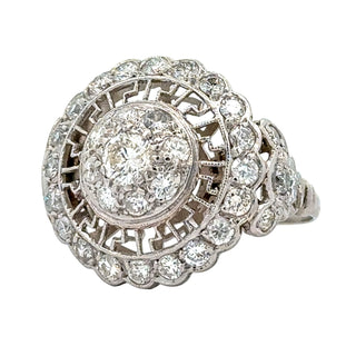 Art Deco 18K White Gold Diamond Halo Engagement Cocktail Ring Size 7.75