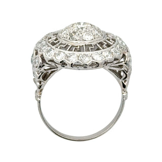 Art Deco 18K White Gold Diamond Halo Engagement Cocktail Ring Size 7.75